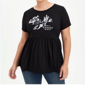 Torrid 4X Black Babydoll Western Top